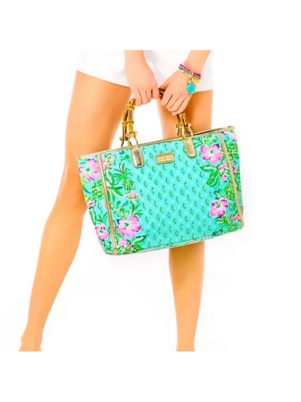 NWT Lilly Pulitzer Greydon canvas tote Oh diamond girl green pink bamboo - Picture 10 of 11
